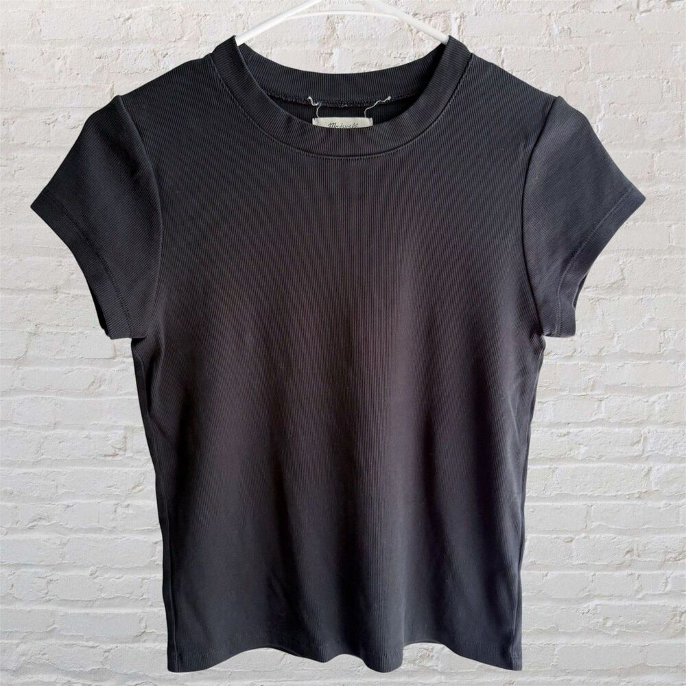 Madewell Supima Cotton Short Sleeve Crew Neck Ribbed Fitted Tee Shirt Top M Med